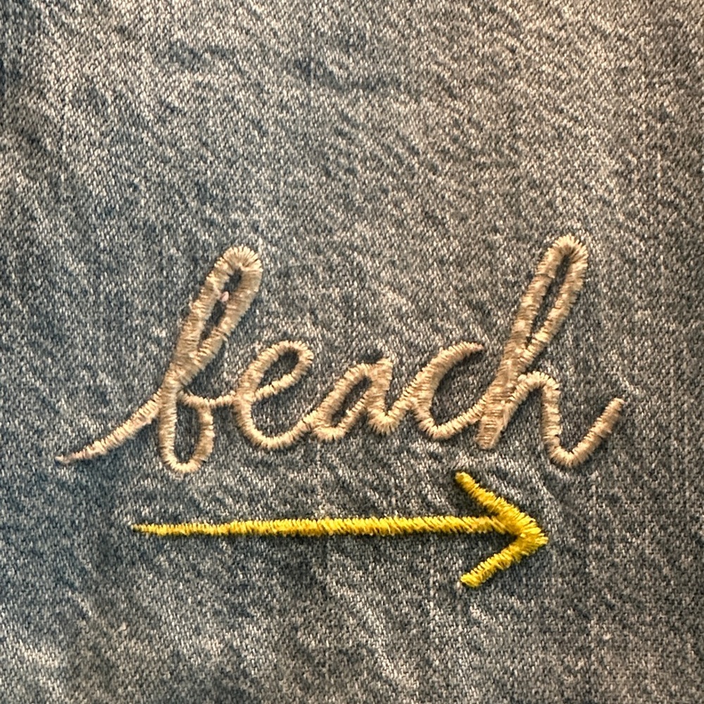 American Eagle Outfitters Light Blue Denim Blouse with Palm Tree Embroidery - Picture 3 of 10